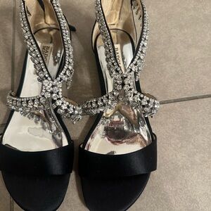 Badgley Mischka Black Sandals with Silver Rhinestones